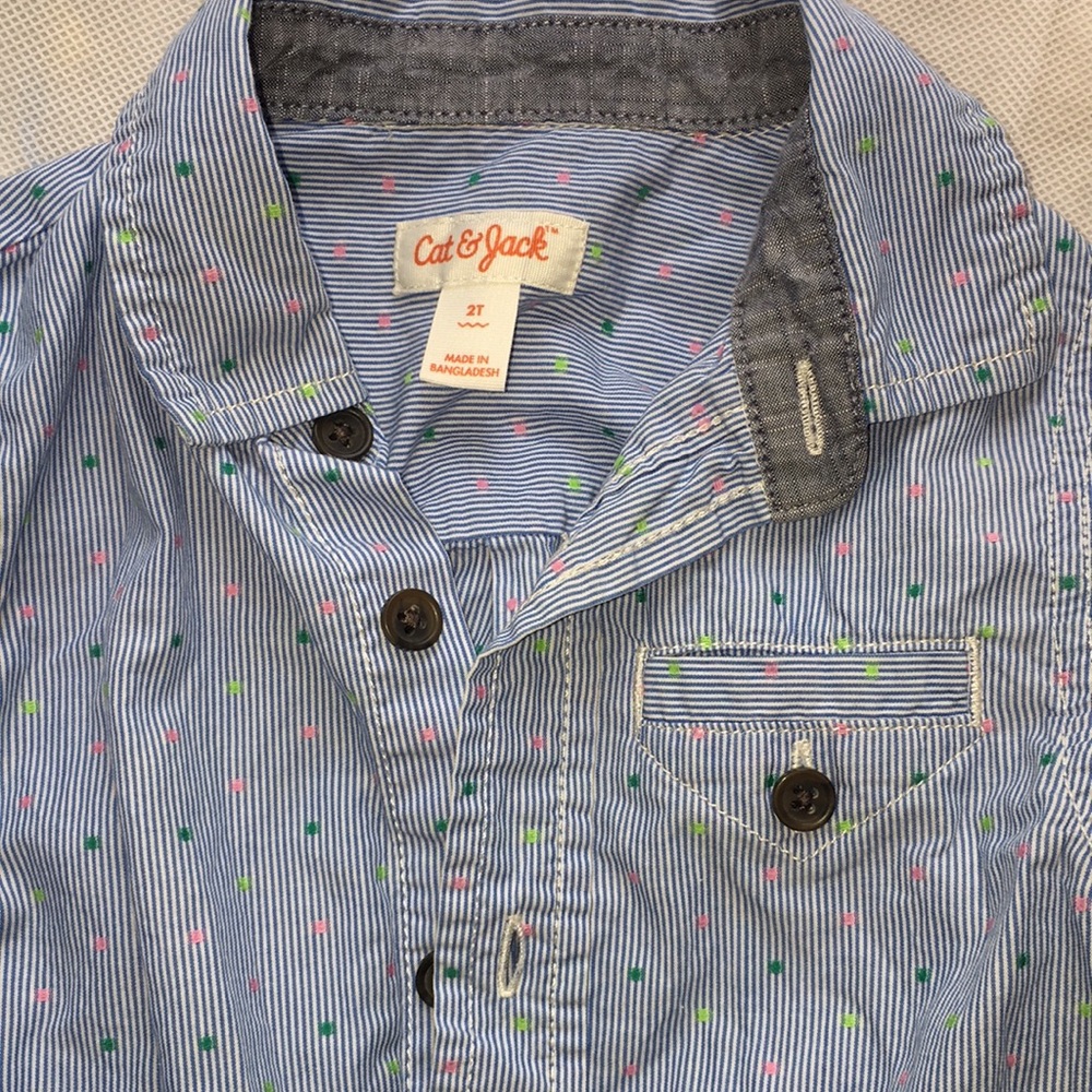 Cat & Jack Toddler Boy Button Down Shirt | Blue and White Stripes | Long Sleeves